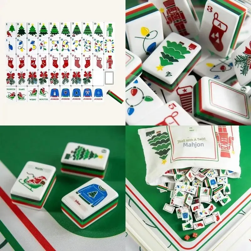 Christmas Personalized Five-Layer Acrylic Mahjong Card Game Boxed Set for 4 or 8 Players
