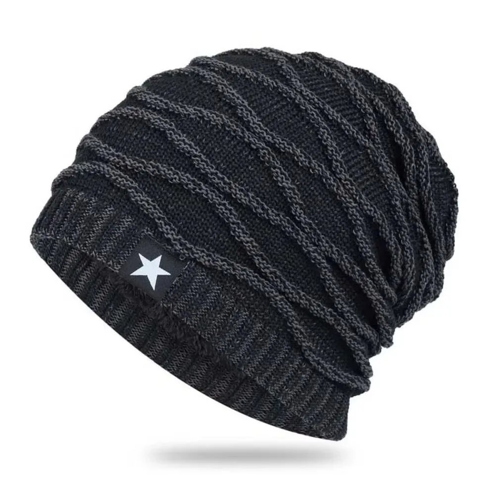 

Casual Thickened Fleece Pile Cap Windproof Star Cycling Pullover Cap Rhombus Jacquard Warm Beanies Hat Winter