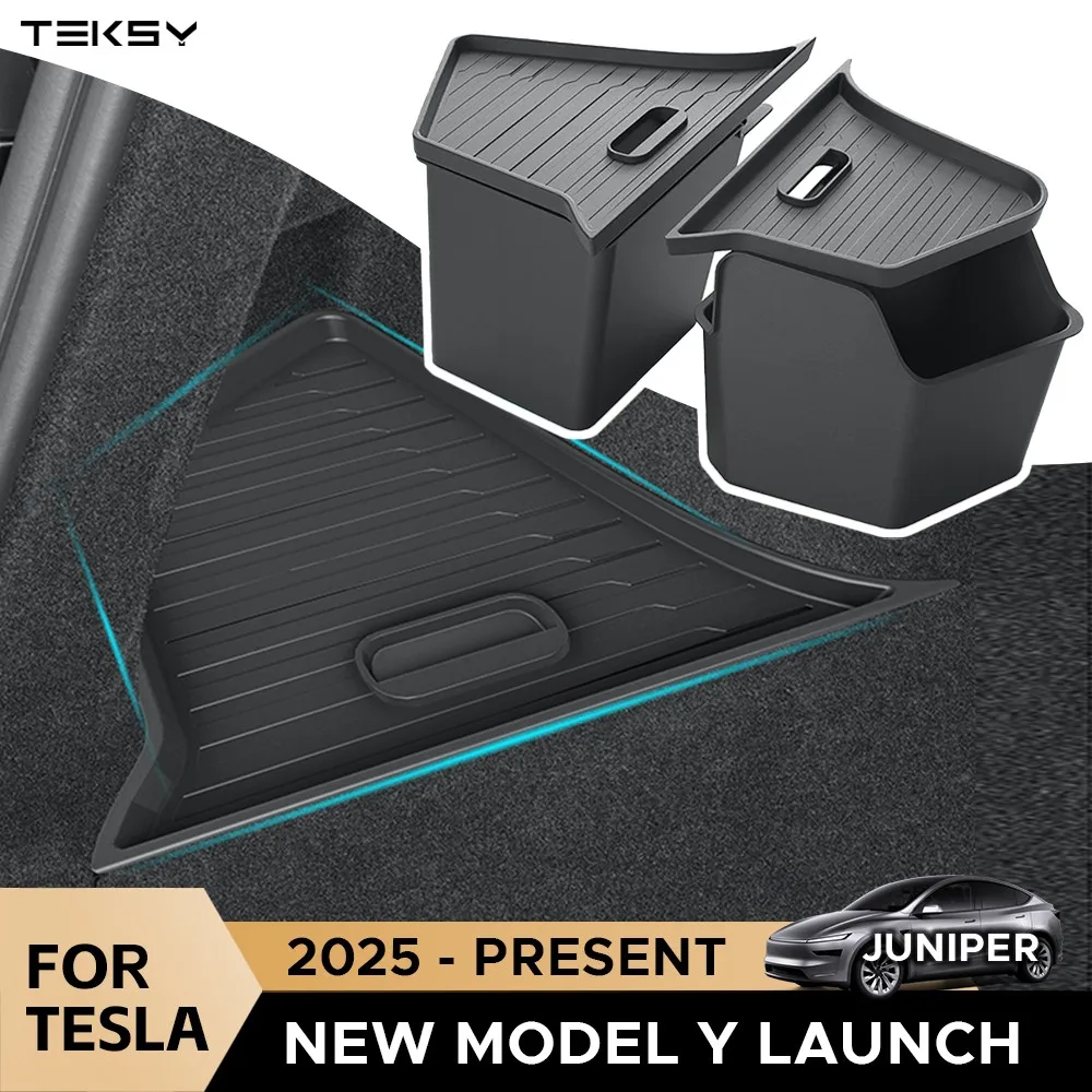 

Trunk Organizer for Tesla New Model Y Juniper Launch Refresh 2025 Rear Trunk Storage Bins Side Box Organiser TPE Accessories