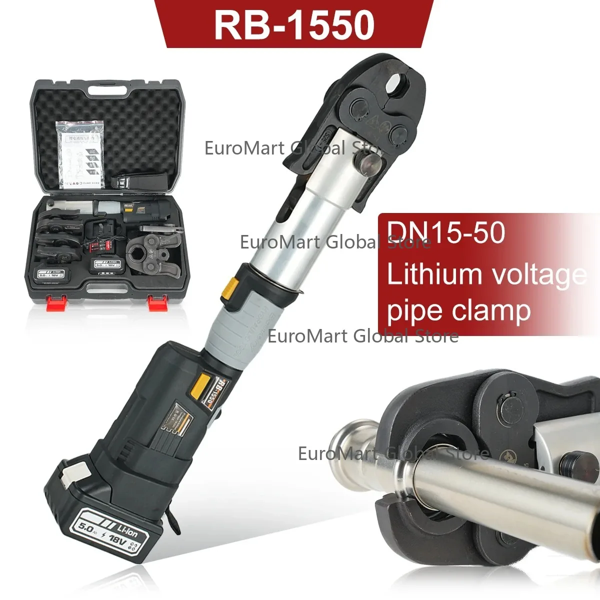 

1550 Electric Cordless Battery-Powered Hydraulic Press Pliers Copper SS PEX Pipe Plumbing Tool