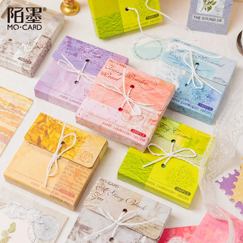 100pcs/lot Memo Pads Material Paper Colorful laboratory Junk Journal Scrapbooking Cards Retro Background Decoration Paper