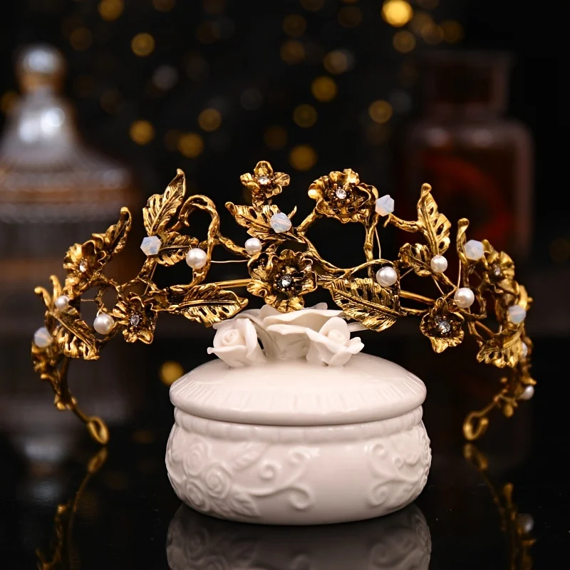Baroque Pearl Crowns Vintage For Women Bride Tiaras Party Prom Crown Tiara Wedding Bridal Hair Accessories Jewelry Crown Tiara image 5