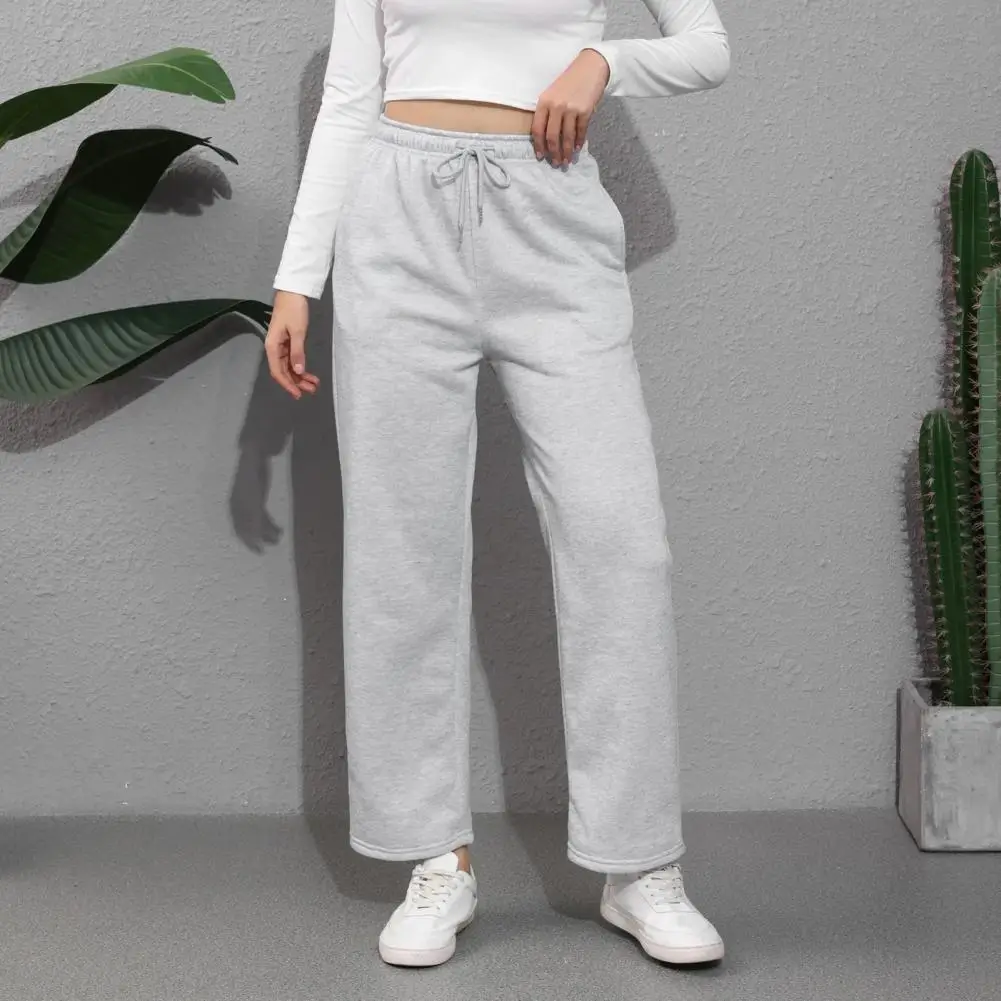 กางเกงทรงขาที่ประจบอินเทรนด์เอวสูงผู้หญิง Joggers กางเกงขากว้างตรงพร้อมกระเป๋าขนแกะ Baggy สําหรับลําลอง