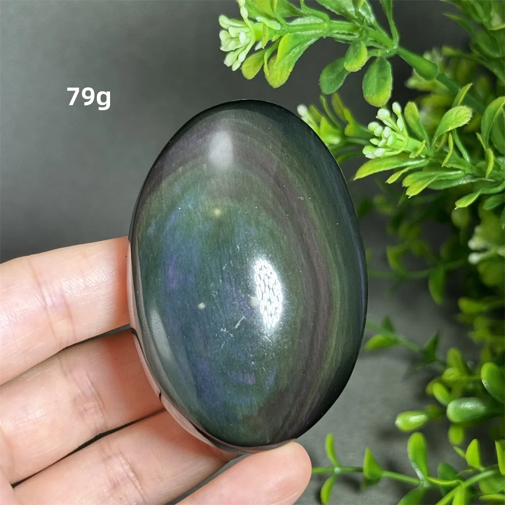 Natural Gemstone Rainbow Obsidian Palm Play Mineral Energy Reiki Healing Meditation Home Feng Shui Decoration Gift
