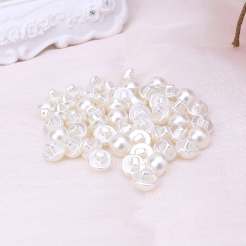 Faux Pearl Buttons Fit for Sewing Scrapbook, Backhole Sewing Crafts, 10mm, 11mm, 5mm, 50Pcs