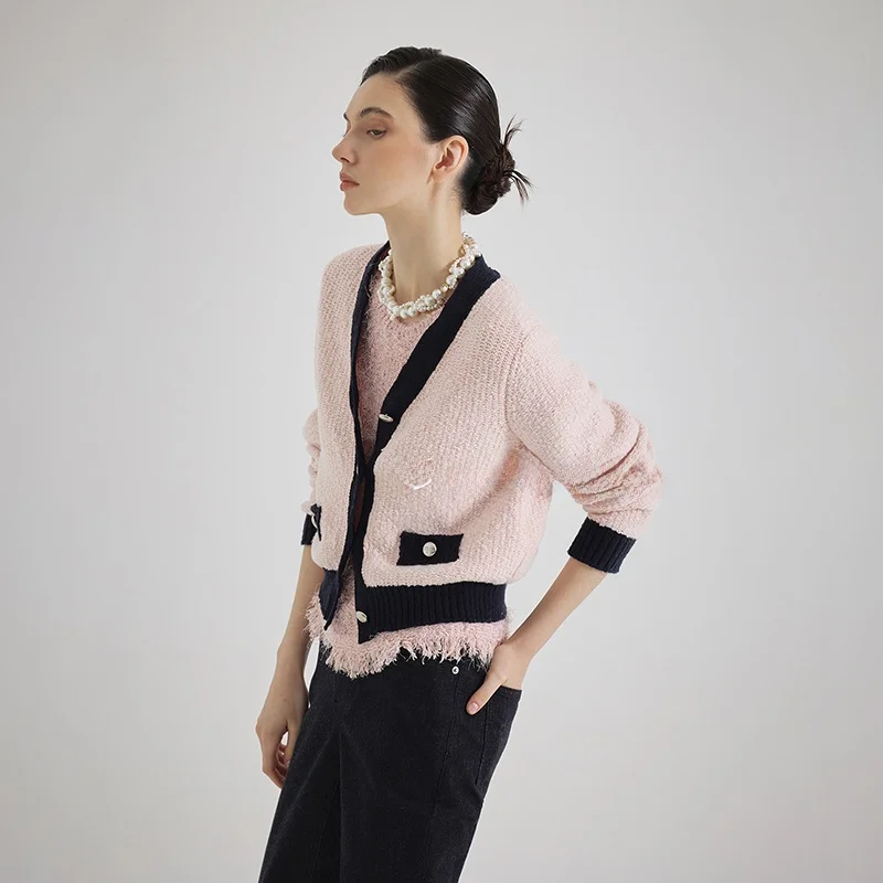 

Commuters Versatile Knitting Wind ~ V Ne Elastic Colion Color Knitting Cardigan irt ort Coat Quilted Insert Open Car...