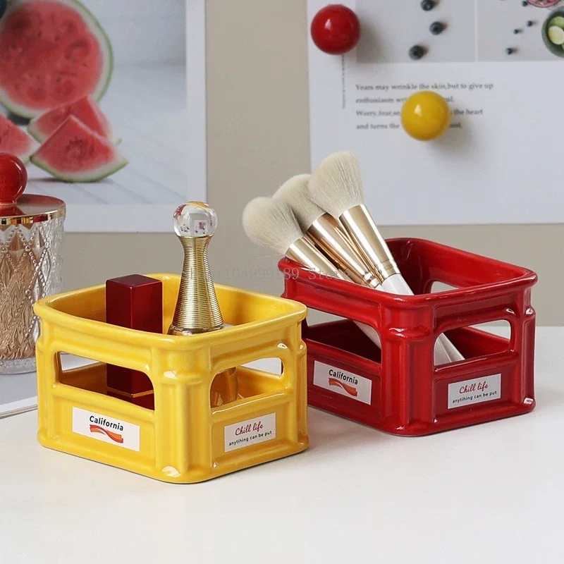 

Ceramic Fries Popcorn Bowl Creative Snack Basket Household Fruit Bowl Remote Control Makeup Brush Storage Box Desktop Decoration