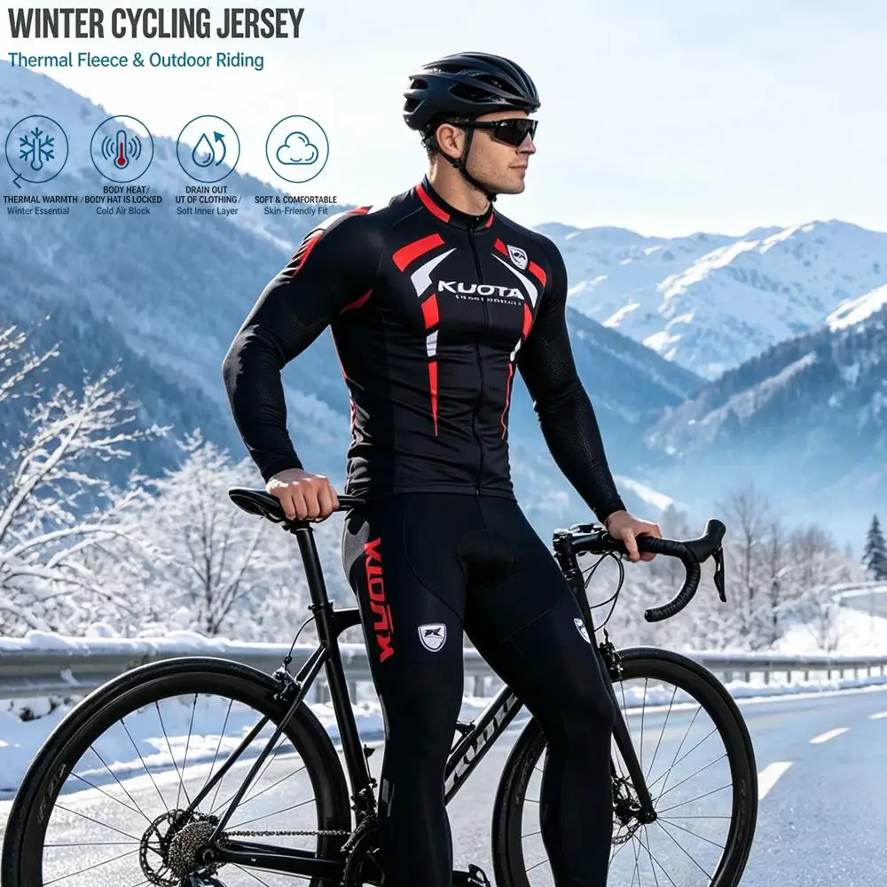 KUOTA Cycling Jersey Set Winter Thermal Fleece  Maillot Ropa Ciclismo Bib Pants Set Men Long Sleeve MTB Road Bike Clothing Suit