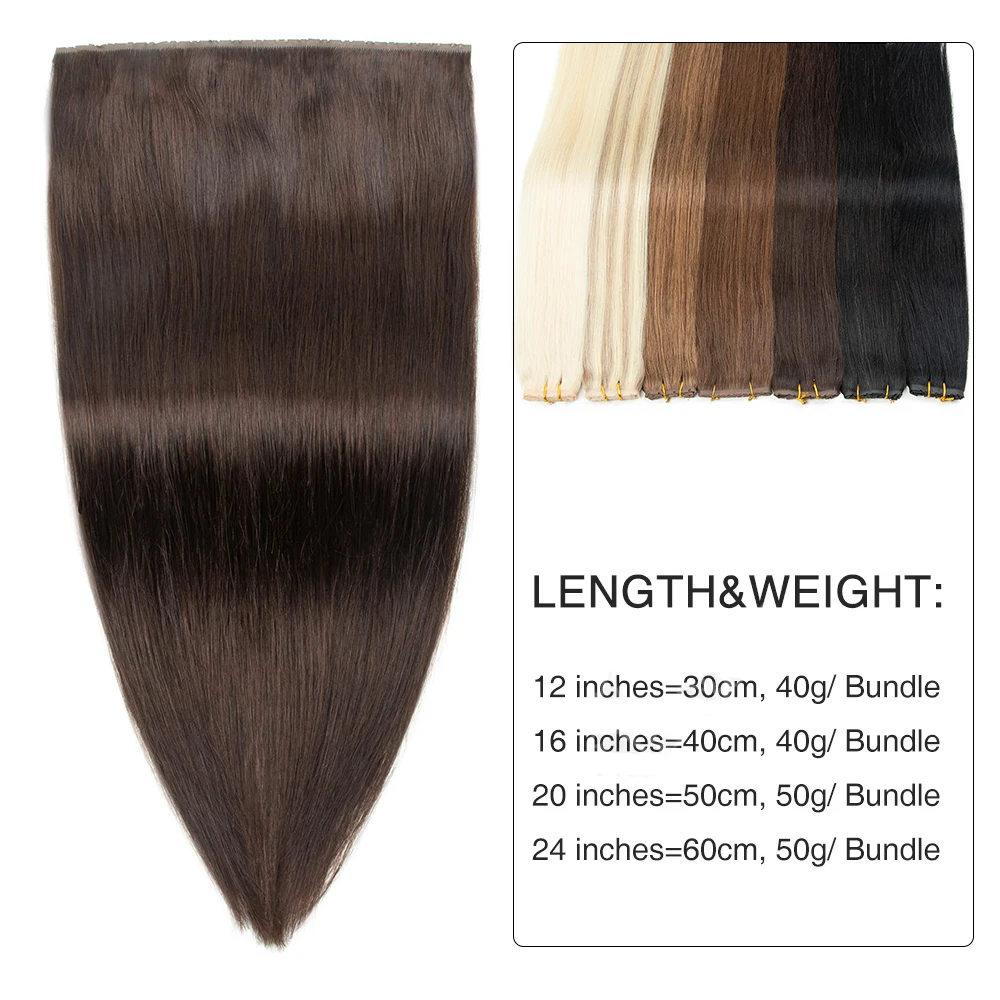 Nastro piatto in PU con foro invisibile Linguette doppie per capelli umani Nastro lungo 25 cm Trama in PU Capelli umani reali Senza colla Applicazione Microlink 40-50g