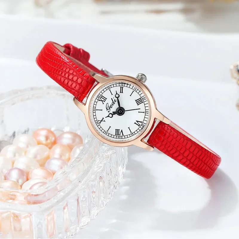 2024 Classic Simple Women Watch Roman Numeral Dial Luxury Rose Gold Watch Case Office Lady Slender Wristwatch Relojes Para Mujer