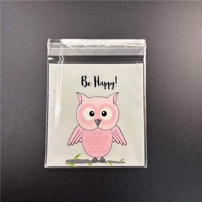 100pcs Happy Owl Cookie Packaging Bags Plastic Self-Adhesive Wedding Candy Gift Decoration Biscuits Bags view 5