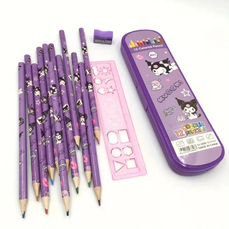 Sanrio Hello Kitty Colored Pencils Anime Cartoon Kuromi Cinnamoroll Patterns 12-Color Colored Pencil Set Children\'s Stationery