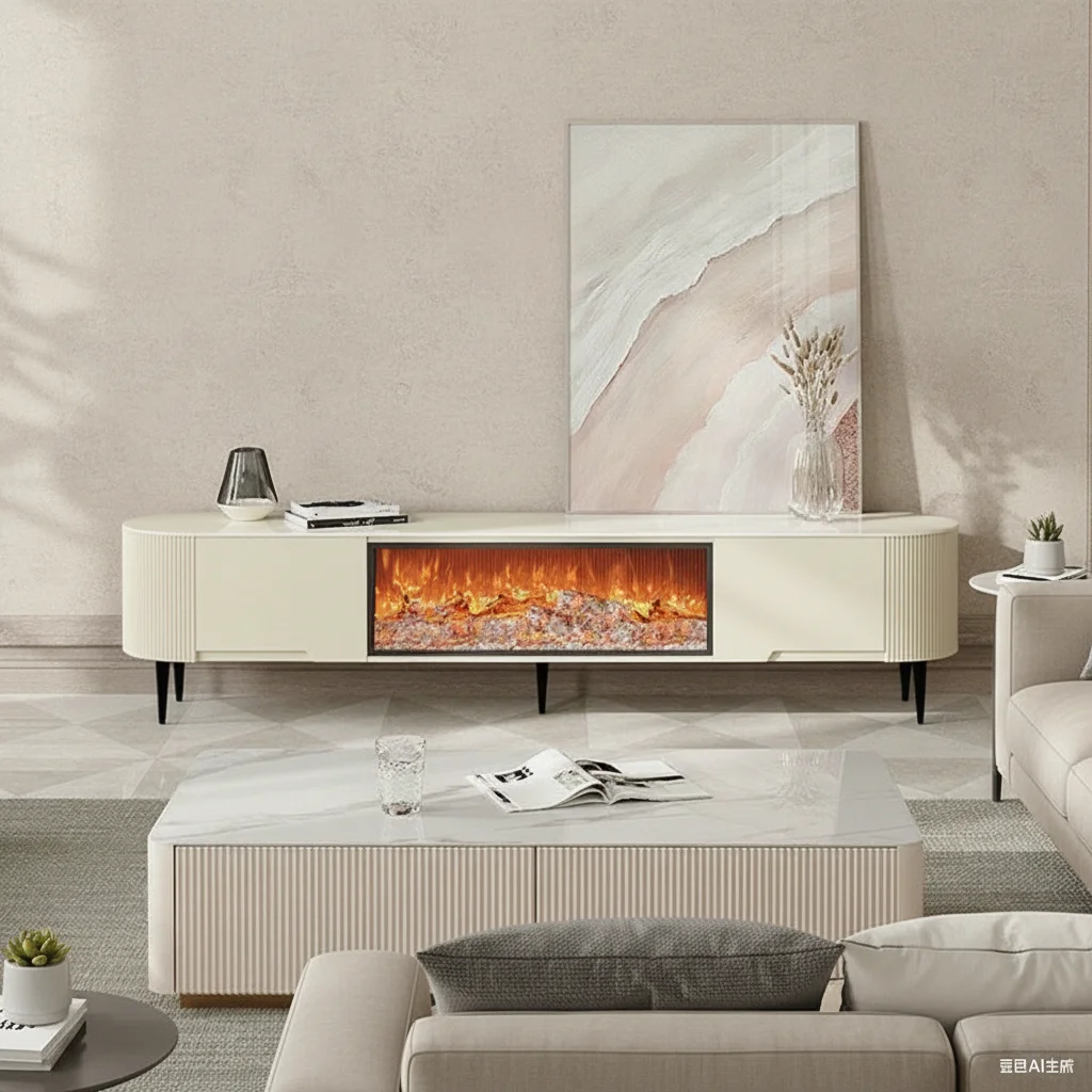 xx-FSC-certified Wood TV Cabinet, Fancy New Design Living Room Furniture Modern Electric Fireplace Tv Stands Coffee Table Set