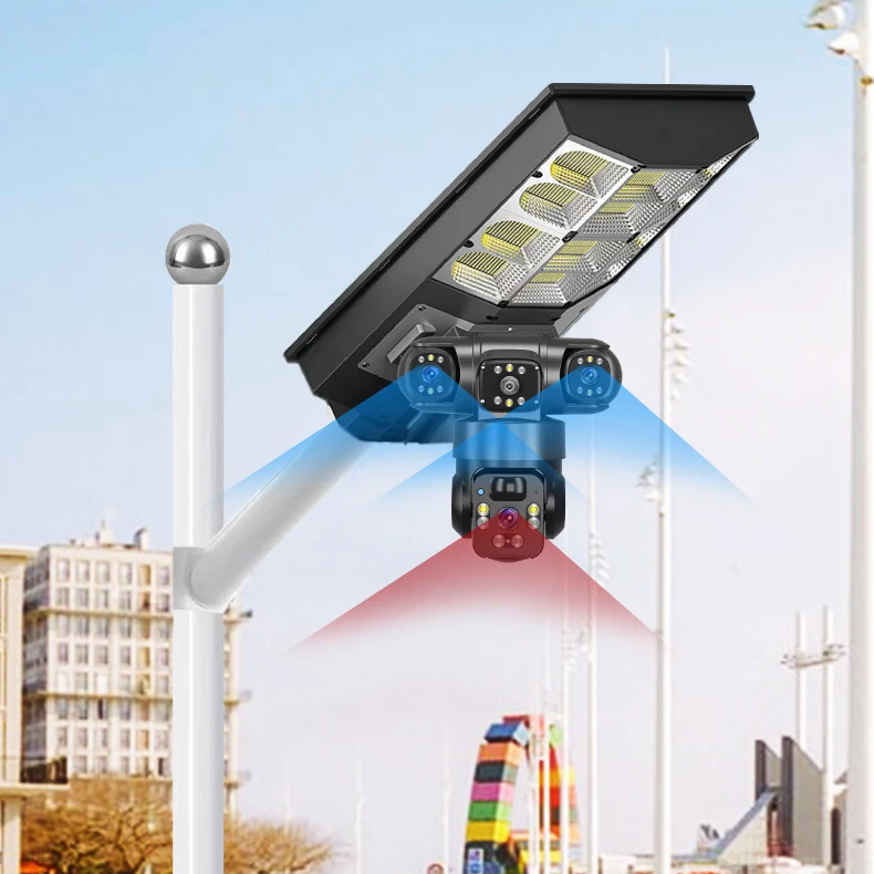 كاميرا Regis V380 Pro Solar Street Light CCTV 4G IP 12MP خارجية متعددة العدسات 3 شاشات PTZ ميكروفون مدمج للرؤية الليلية #4