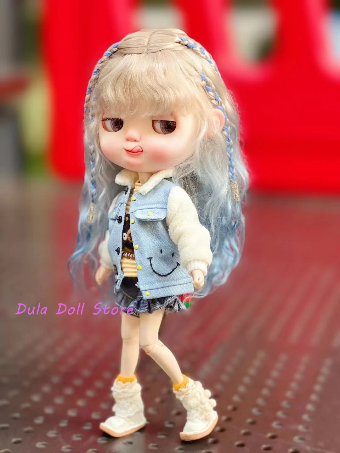 

Dula Doll Wigs for Blythe Qbaby natural Mohair Colorful mixed braids hair seams Hard-headed shell 9-10 inch head circumstance
