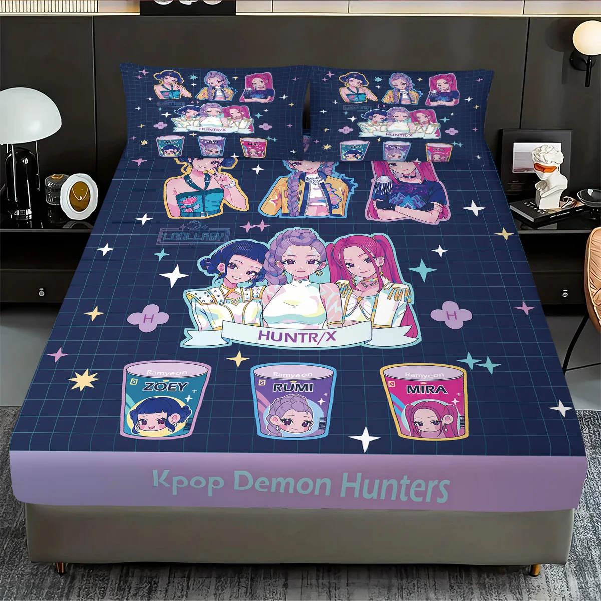 3pcsK-Pop شيطان الصيادين المطبوعة coreless المجهزة ورقة مجموعة متعددة الحجم لينة غطاء السرير غرفة نوم الفراش الديكور آلة قابل للغسل