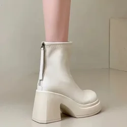Woman Short Shoes Fashion 2025 Ankle Boots for Women Autumn Winter On Offer Chic and Elegant Booties Promotion Trend Y2k Goth Pu