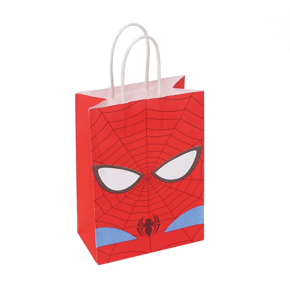 12pcs Disney Large Kraft Paper Bag With Handles For Guest Gift Food Package Spiderman Gift Bag For Kids Birthday Party Candy Box