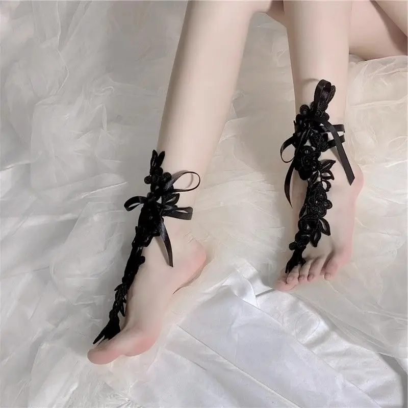 Oco para fora tecido renda tornozelo corrente feminino anime cosplay lolita meias sexy tornozelo anéis cosplay adereços