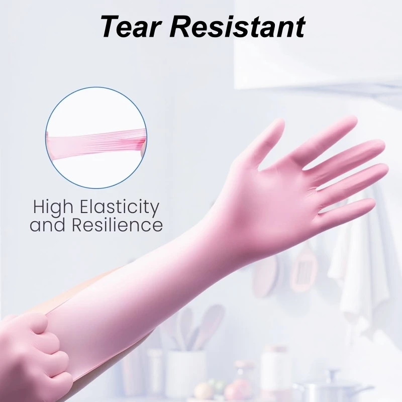 XS/S/M/L Rosa Nitrilhandschuhe Einweg Elastische Latexfreie Haushaltshandschuhe für Frauen Kochen Küche Reinigung Salon Kosmetik – Detail 4