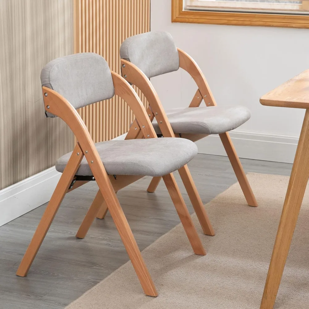 Folding Dining Chairs Set of 2, Wooden Folding Chairs with Leather-Woven Backrest and Widened Seat Foldable Extra Chair