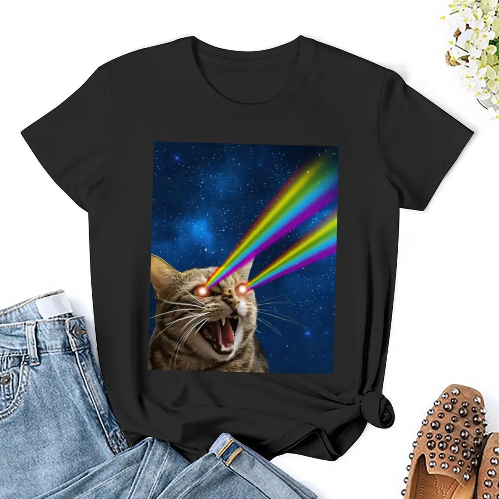 Angry Cat Shooting Lasers out of Eyes T-Shirt kawaii clothes Blouse t-shirt dress for Women plus size sexy