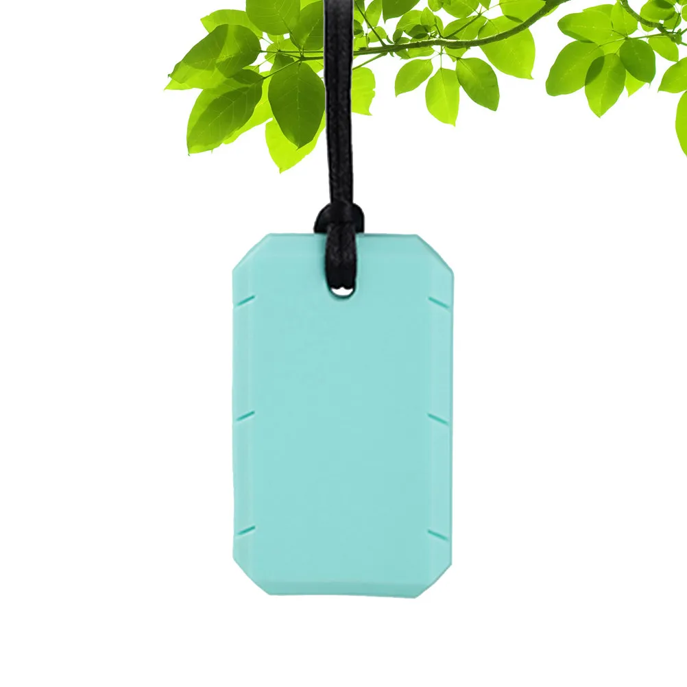 

1Pcs Dog Tag Teether Soft Texture Silicone Pendant Baby Chew Necklace Molar Training Cyan Teething Necklace Chew Toy