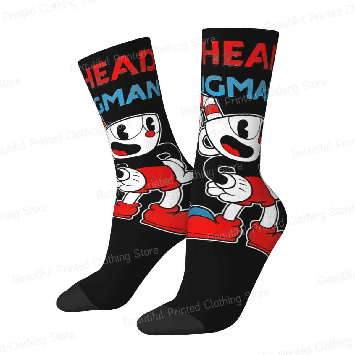 Cuphead & Mugman Dynamic Duo Unisex Four Seasons Socks Cycling Happy Crew Socks Street Style Crazy Sock