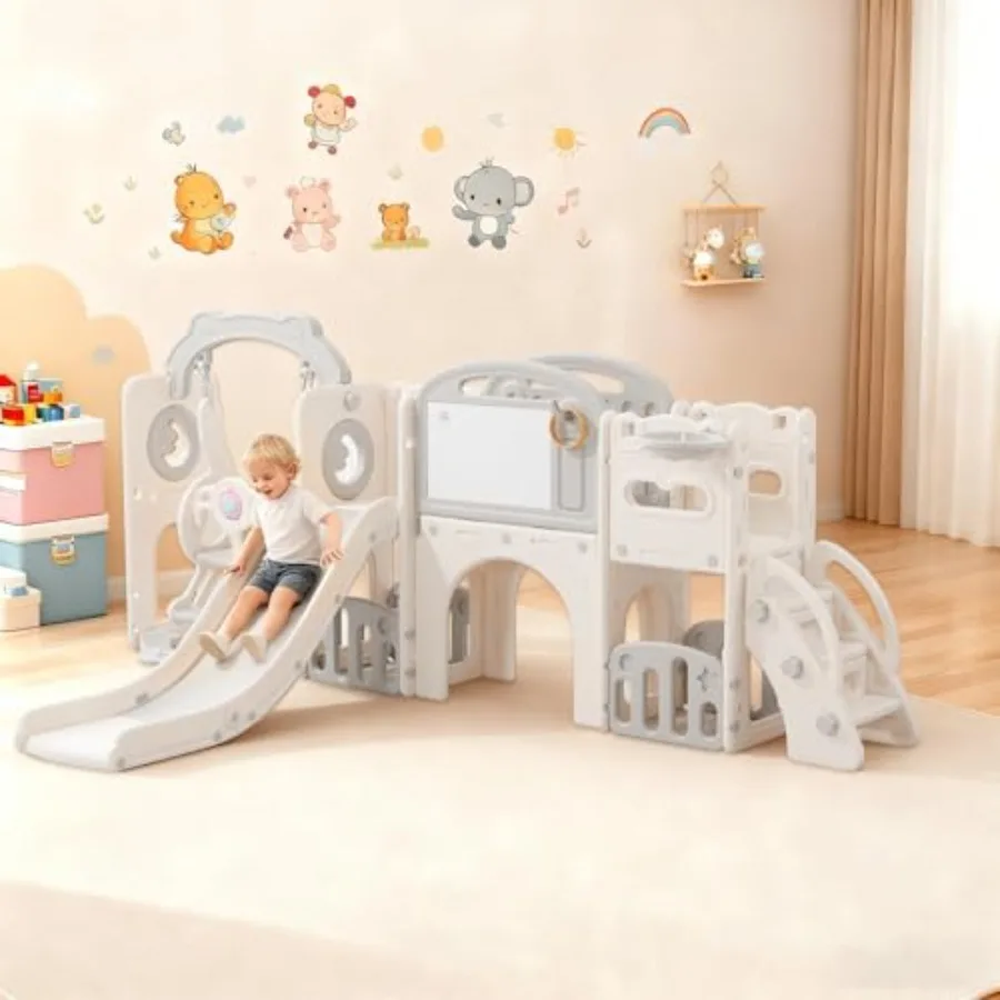 

Игровой комплекс 12-в-1 для малышей: горка, качели, баскетбольное кольцо, скалодром, тоннель и хранилище для игрушек (для детей 1-3 лет, для дома)