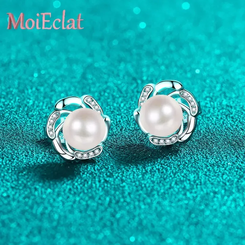 

Серьги-гвоздики в стиле ар-деко с муассанитом 0,15 карата и пресноводным жемчугом 8 мм для женщин, элегантные серьги-гвоздики из серебра PT950 с филигранной отделкой