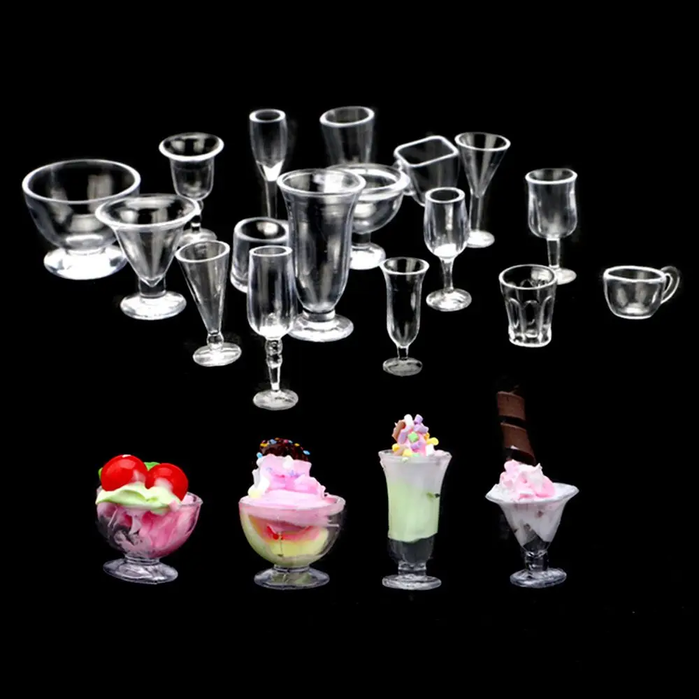 17PCS 1.5~3cm 1/12 Miniature Ice Cream Cup Plastic Model Goblet Simulation Cookware Mini Cup Dollhouse Kitchen DIY Toy Accessory