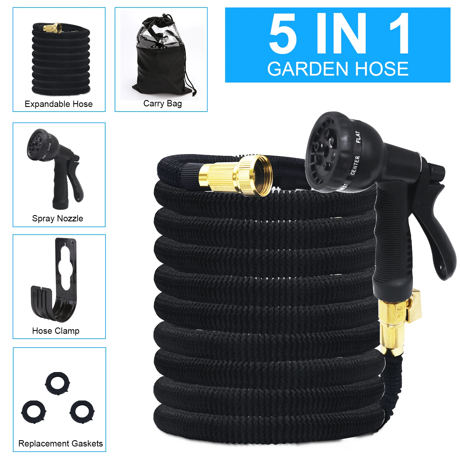 New 3 Times Telescopic Water Pipe Garden Water Pipe High Pressure Water Gun Garden Car Wash 25ft 50ft 75ft 100ft Garden Hose