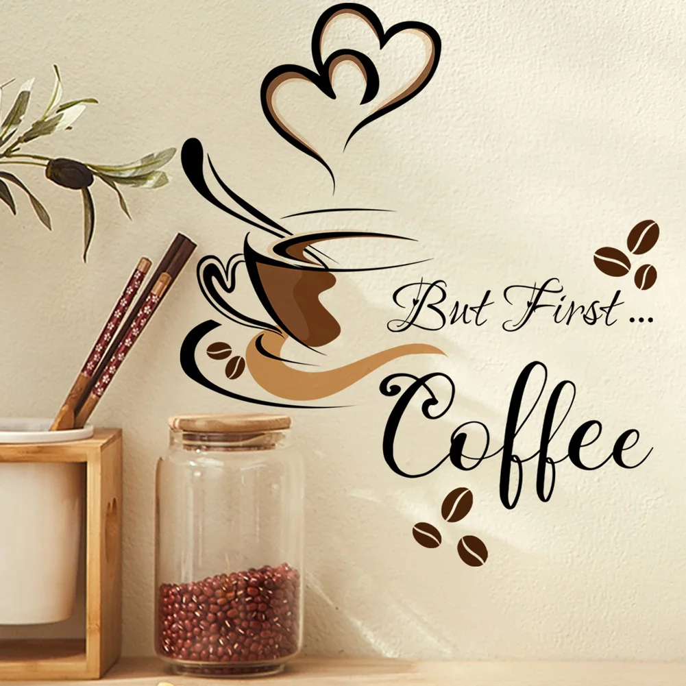 Creative Coffee Cup Pattern Wall Stickers Cafe Living Room Decor Cabinet Art English Home Decoration Self-adhesive Wallpaper