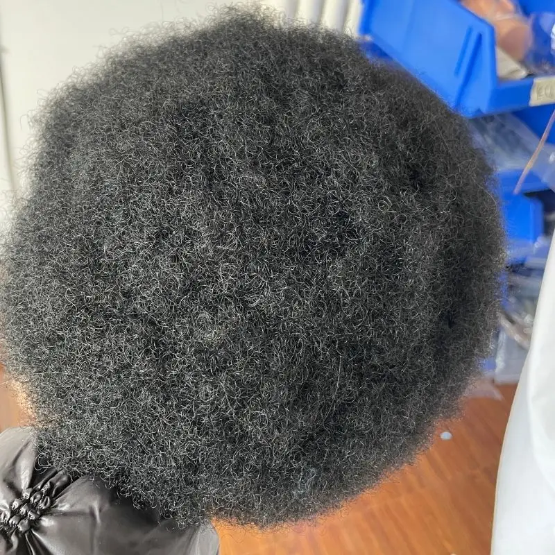 Pwigs-Perruque Afro Ondulée pour Homme, Postiche, Toupet de Remplacement, 360 Cheveux Humains, Afro-Américaine, Q6 100%