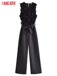 Tangada 2023 Summer Women Ruffles Long Jumpsuit With Slash Sleeveless Female Elegant Jumpsuit 6P154