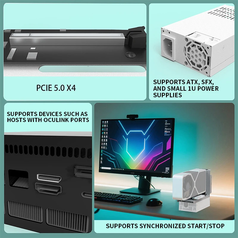 Oculink External Graphics Card Docking Station  DOCK-OC7 PCIe 5.0 X4  External M.2 Docking Station for Laptops; Supports ATX/SFX