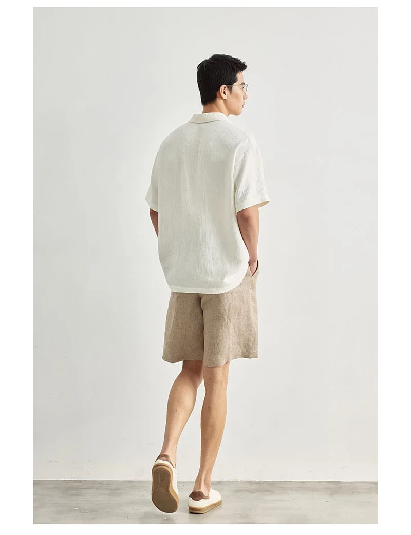 High-end Natural Pure Linen Men's Five-Piece Pants Stretch Waist Straight Pants Suitable for Outdoor Leisure Spring Summer Cool
