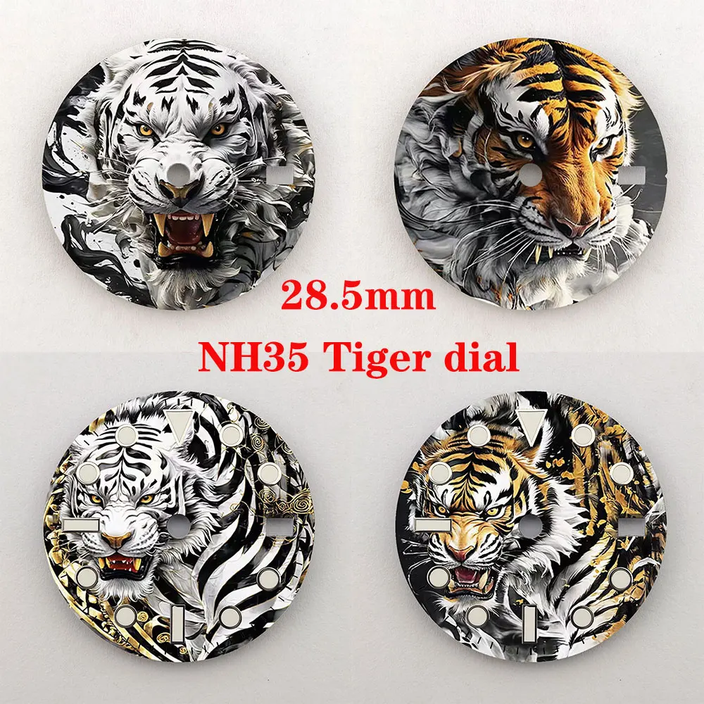 

Watch dial NH35 28.5mm Tiger custom dial color printing watch components are suitable for NH35/36 movement NH35 dial