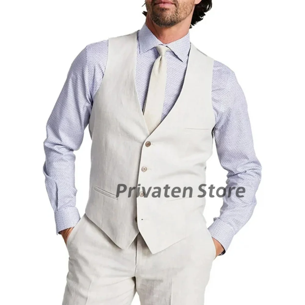 

Men's Vest V-neck Linen V Neck Wide Shoulder Strap Slim Fit Business Fashion For Wedding Waistcoat chalecos para hombre