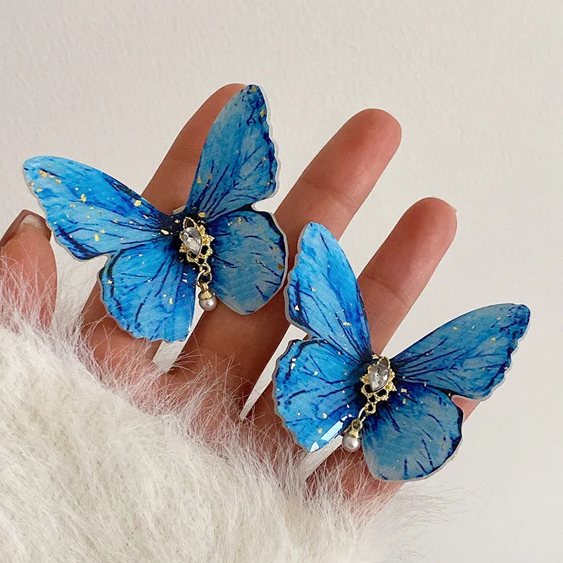 Blue Butterfly Hair Clip Multicolor Duckbill Rhinestone Clip Side Hairpin For Women Girls Sweet Bangs Ponytail Hairgrips