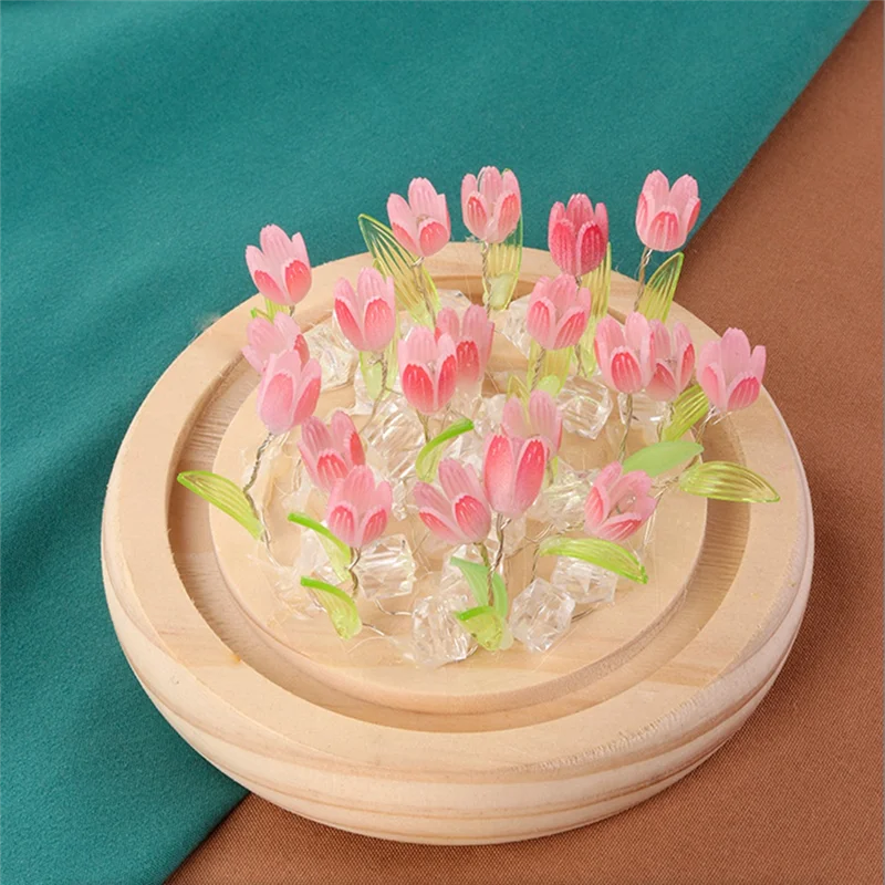 ABBN-Artificial Tulip Flower Night Light Ornaments Handmade DIY Bedside Lamp LED Night Lamp Bedroom Decor Table Lamp Durable ,Pi
