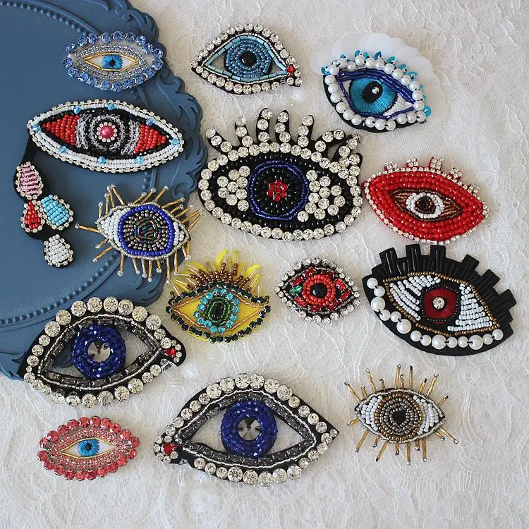 Ręcznie robione koralikami haft ze strasem oko akcesoria odzieżowe naszywki naklejki na ubrania DIY broszka torba czapka akcesoria dekoracyjne