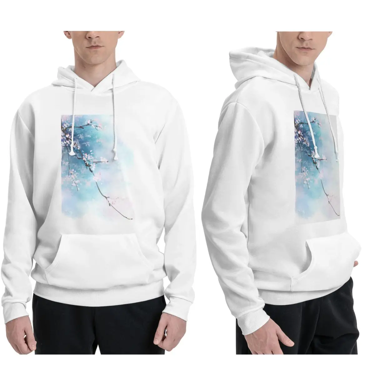 Blooming Flower Ink Wash Print Hoodies Men's Women Casual Pullover Sweatshirts Hip Hop Long Sleeve Hooded Autumn Winter