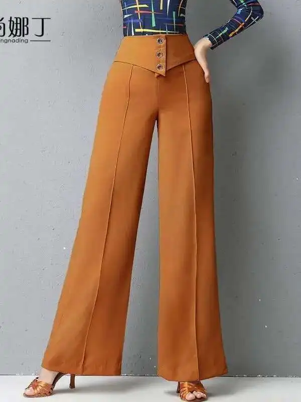 انخفاض سعر السراويل الرقص اللاتينية المرأة الجديدة عالية الخصر التخسيس الوطنية القياسية الحديثة الرقص بنطال ذو قصة أرجل واسعة Jibat