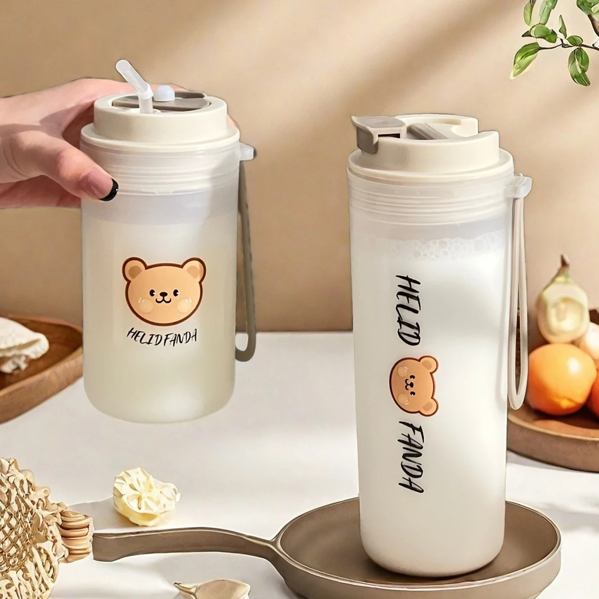 

Reusable Plastic Water Cup Sport Travel Portable Tumbler With Lid&Rope 350/550ML Cute Sealed Milk Coffee Cup Students Drinkware