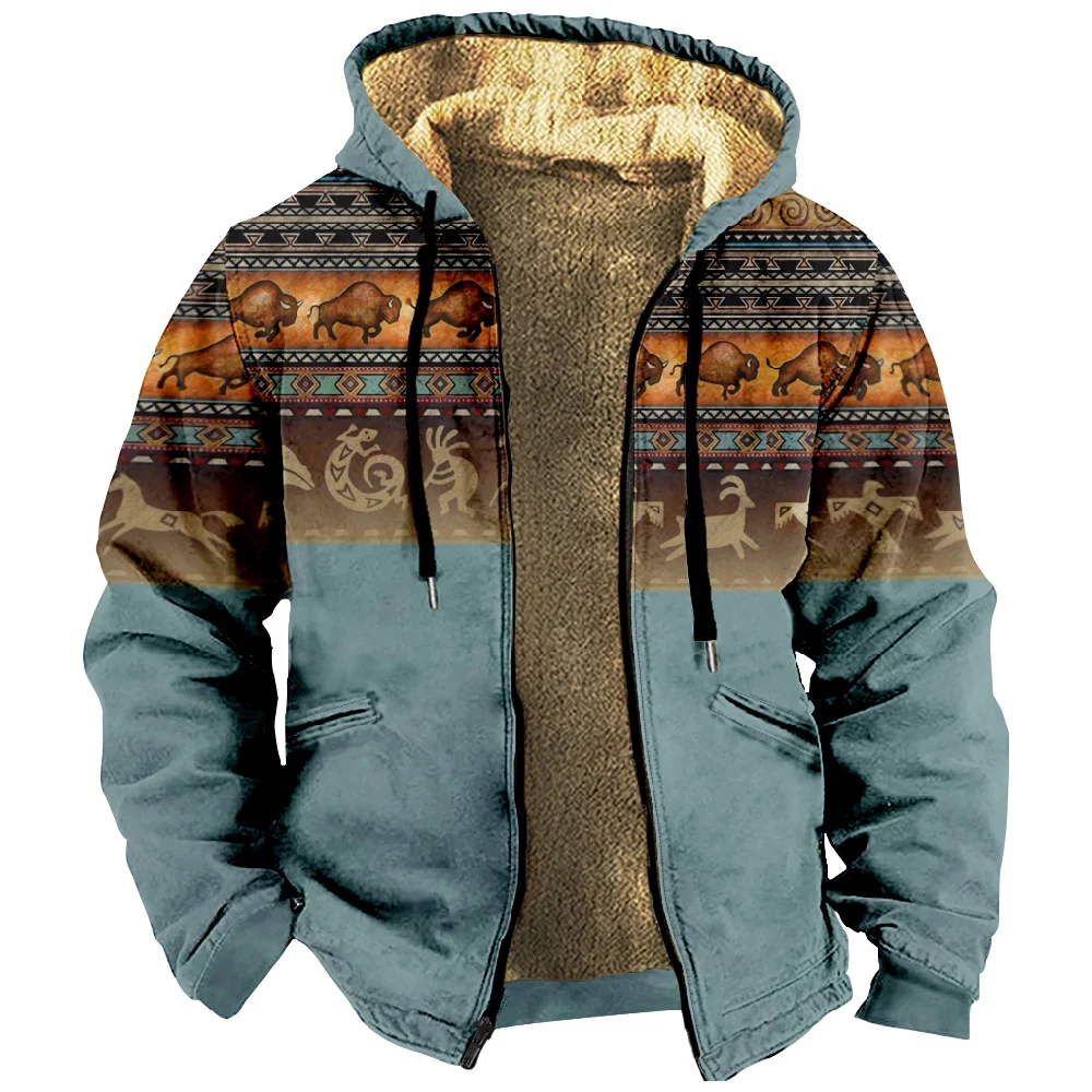 3D พิมพ์กราฟิก Tribal Daily Classic Casual Hoodie ผู้หญิงผู้ชาย Zip เสื้อกันหนาว Stand Collar Coat ฤดูหนาวเสื้อผ้า