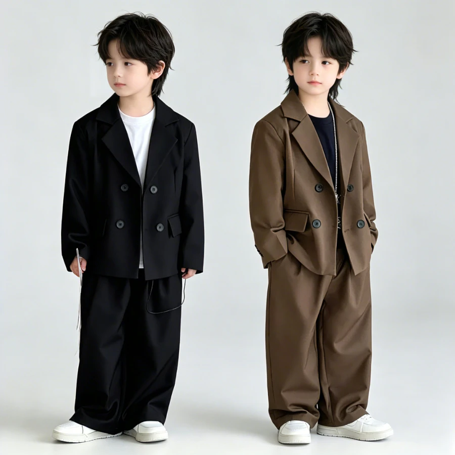 2026 Spring Kids Suit Stylish Loose Flower Boys Wedding Formal Blazer Set Elegant School Girl Speech Outfits Children's Clothes