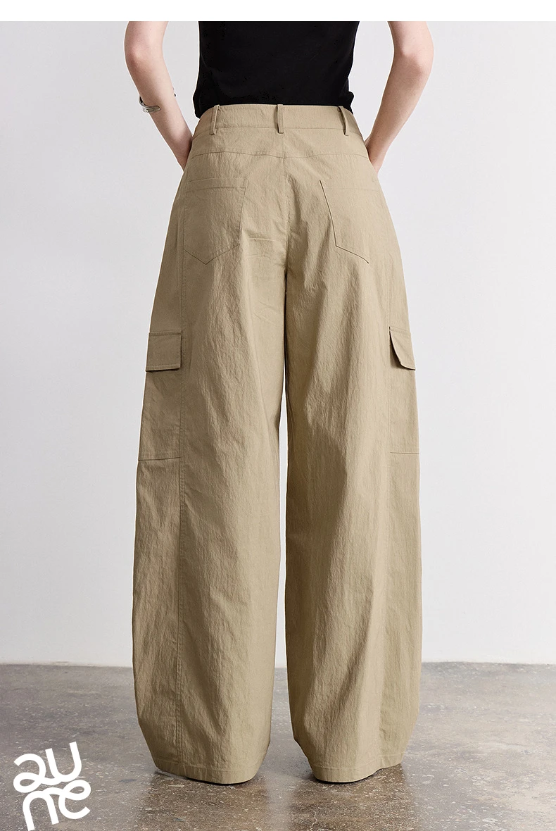 TOYOUTH Women's High Waist Wide Leg Banana Pants 2026 Summer New Multi Pocket Casual Trousers, Breathable Linen Blend