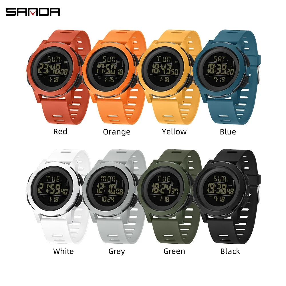 Sanda 2188 Electronic Watch Fashion Simple Outdoors Nightlight Waterproof Alarm Digital Display Silicone Strap Student Watches