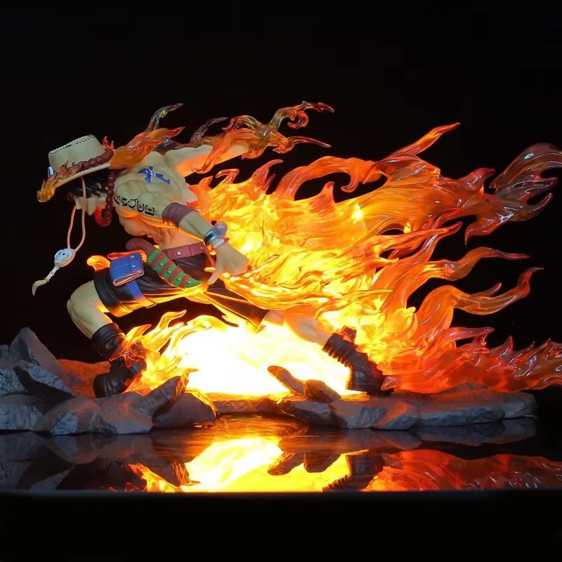 Nueva Figura de Anime de ONE PIECE de 24 cm, Estatua de Portgas D. Ace con Luz, Modelo Decorativo para Escritorio, Regalos de Cumpleaños, Juguetes